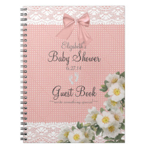 Spitzenbild Rosen Pfirsich-Schleife Baby Shower Gä Notizblock