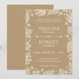 Spitzenblätter auf Kraftpapier-Hochzeitseinladung Einladung