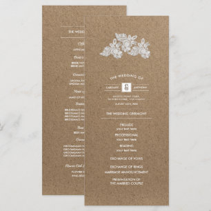 SpitzenBlume   Kraftpapierhochzeitsprogramme Programm