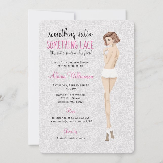 Spitzenbrücke in Panties Lingerie Dusche Einladung (Vorderseite)