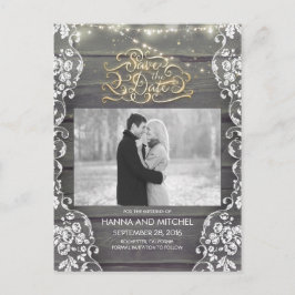 Spitzenholz-Saitenleuchten Rustikales Foto Save th Ankündigungspostkarte