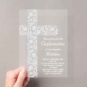 Spitzenkreuz-Design Firmung Acryleinladungen