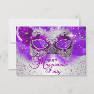 Spitzenmaske Lila Silber Masquerade RSVP Karte