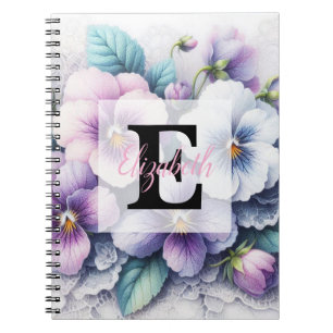 Spitzenmonogramm floral rosa violette Stiefmütterc Notizblock