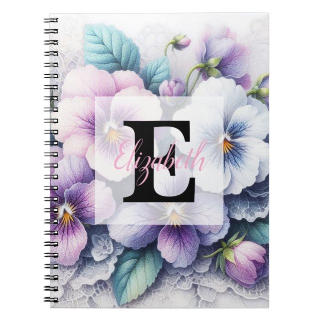 Spitzenmonogramm floral rosa violette Stiefmütterc Notizblock (Vorderseite)