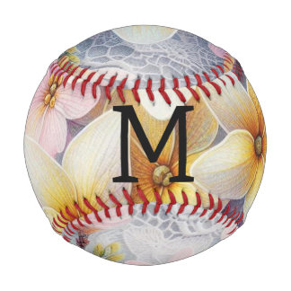 Spitzenmonogramm rosa und gelbe Frühlingsblumen  Baseball