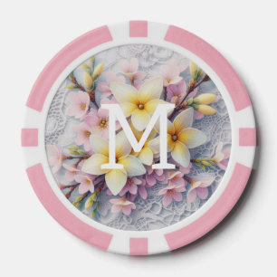 Spitzenmonogramm rosa und gelbe Frühlingsblumen  Pokerchips