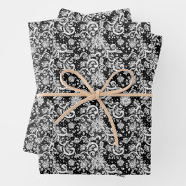 Spitzenmuster auf schwarzem Hintergrund Geschenkpapier Set