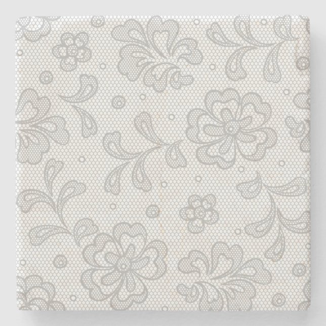 Spitzenmuster, Blumen vintage 1 Steinuntersetzer (Vorderseite)