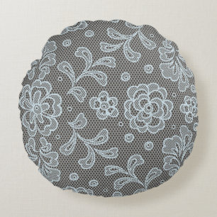 Spitzenmuster, Blumen vintage 6 Rundes Kissen