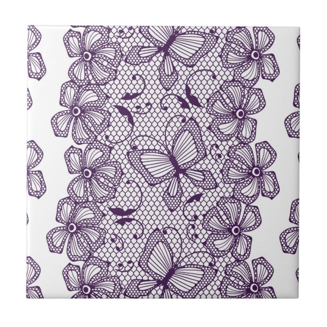 Spitzenmuster mit Schmetterlingen Fliese (Vorderseite)
