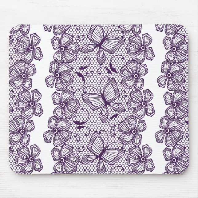 Spitzenmuster mit Schmetterlingen Mousepad (Vorne)