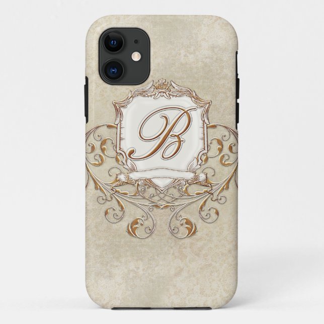 Spitzenpergament Barocke Wirbel-Monogramm Initial  Case-Mate iPhone Hülle (Rückseite)