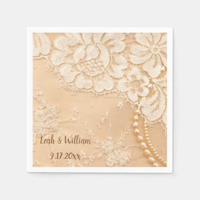 Spitzenprodukte und Perlen ecru Serviette (Vorderseite)