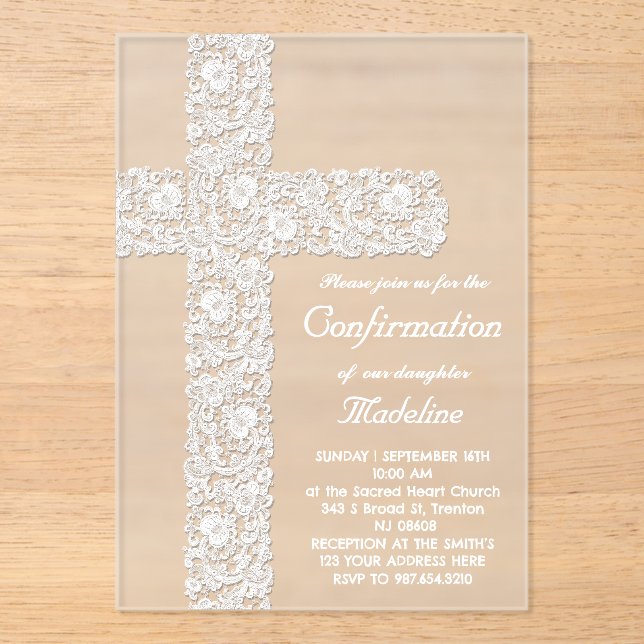 Spitzenquerschnitt | Konfirmation Acryleinladungen (Vorderseite)