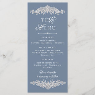 Spitzenstaub Blaue Spitze Old Money Hochzeit Menükarte