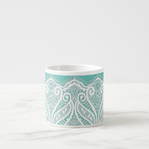 Spitzenuntersatz-Look teal weiß vintage altmodisch Espressotasse