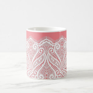 Spitzenuntersetzer-Look pink weiß vintage altmodis Kaffeetasse