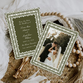 Spitzenuntersetzer Vintage Grün Foto Hochzeit Save The Date