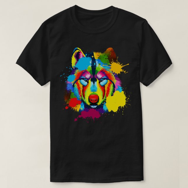 Splash Art American Wolf Face T-Shirt (Design vorne)