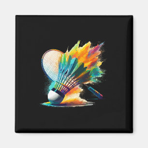 Splash Art Badminton Player Shuttle Racket Sports Magnet