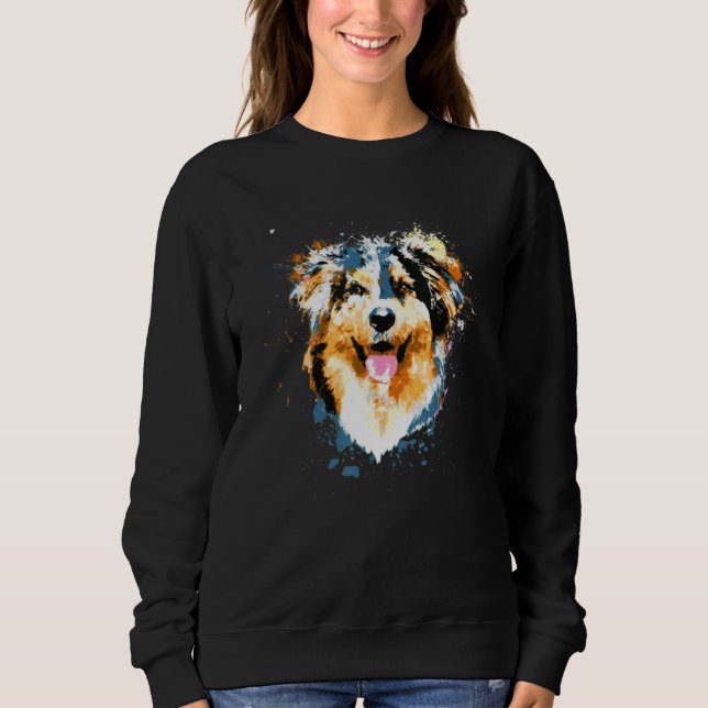Splash Art Colorful Australian Shepherd Dog Sweatshirt (Vorderseite)