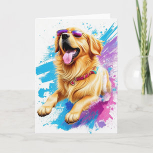 Splash Art Golden Retriever Mit Sonnenbrille Blank Karte