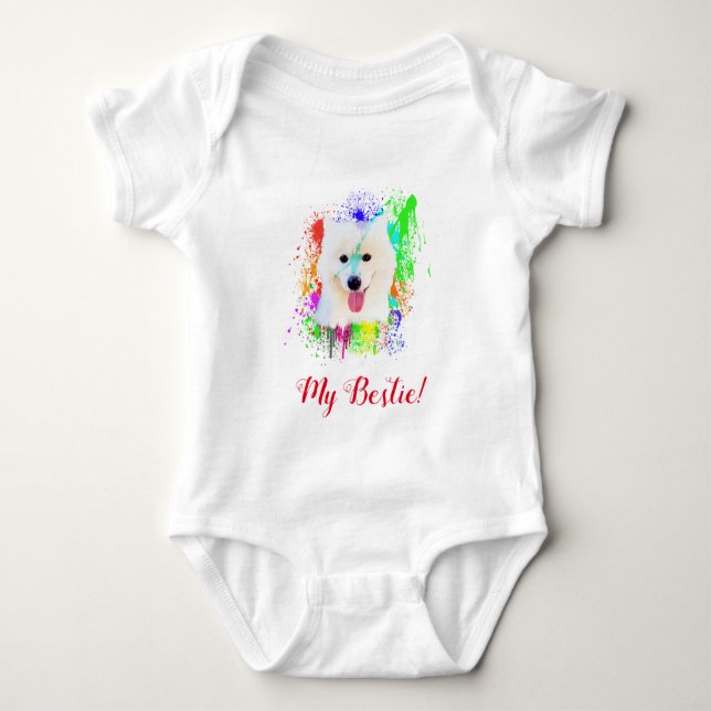 Splash Art Niedlich Samoyed Hunde Baby Bodysuit Strampler (Vorderseite)