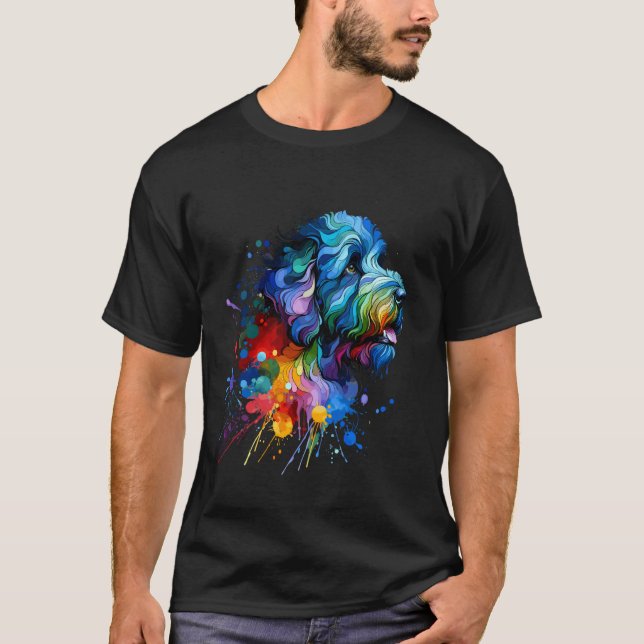 Splash Art Spanischer Wasserhund T-Shirt (Vorderseite)