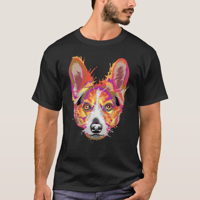 Splash Art Welsh Corgi Niedlich Corgi Eigentümer T-Shirt (Vorderseite)