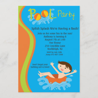Splash Boys Pool Party Geburtstag Einladung