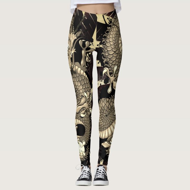 Splash Dragon Tattoo Tattoooed Skin-Effekt Leggings (Vorderseite)