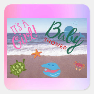 Splash for Joy: Baby Girl Shower Celebration Pink Quadratischer Aufkleber