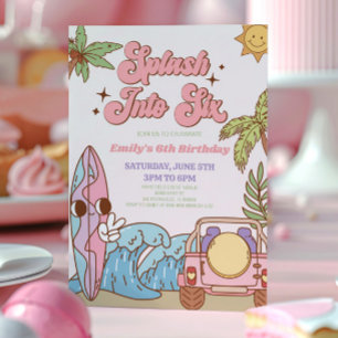 Splash in Six Groovy Retro 6. Geburtstagsparty Einladung