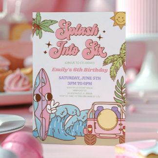 Splash in Six Groovy Retro 6. Geburtstagsparty Einladung
