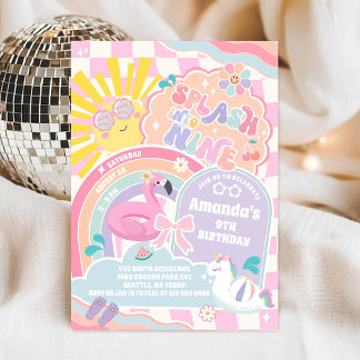 Splash Into Nine Pool Party Rainbow 9th Birthday  Einladung