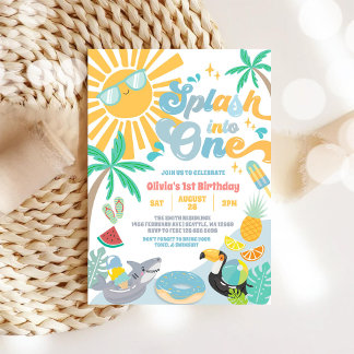 Splash Into One Summer Party 1st Birthday  Einladung