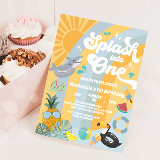Splash Into One Summer Rainbow Sun 1st Birthday Einladung