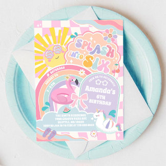 Splash Into Six Rainbow Sun 6th Birthday  Einladung