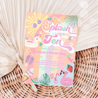 Splash Into Ten Summer Rainbow Sun 10th Birthday  Einladung