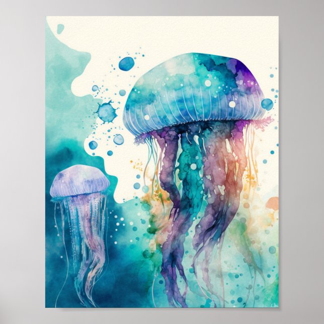 Splash Jellyfish Wasserfarbe Minimalistisches Post Poster (Vorne)