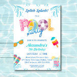 Splash Kids Pool Party Einladung<br><div class="desc">Personalisieren Sie diese lebendige Pool Party Geburtstagseinladung, perfekt für Ihre Kinder Pool Party! Diese laden zum Sommerspaziergang ein und sind mit bunten Illustrationen geschmückt. coole Sonnenbrillen, ein Beachball, lustige Flip Flops und ein bunter Popsikel sorgen für ein festliches Ambiente, während erfrischende Erfrischungsgetränke die Atmosphäre verstärken. Die Worte Splish Splash es...</div>