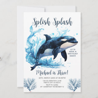 Splash Killer Whale Boy Ocean Birthday Einladung