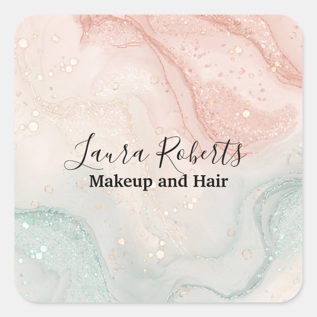 Splash Liquid Glitzer Rosa Marmorkleber Quadratischer Aufkleber (Vorderseite)