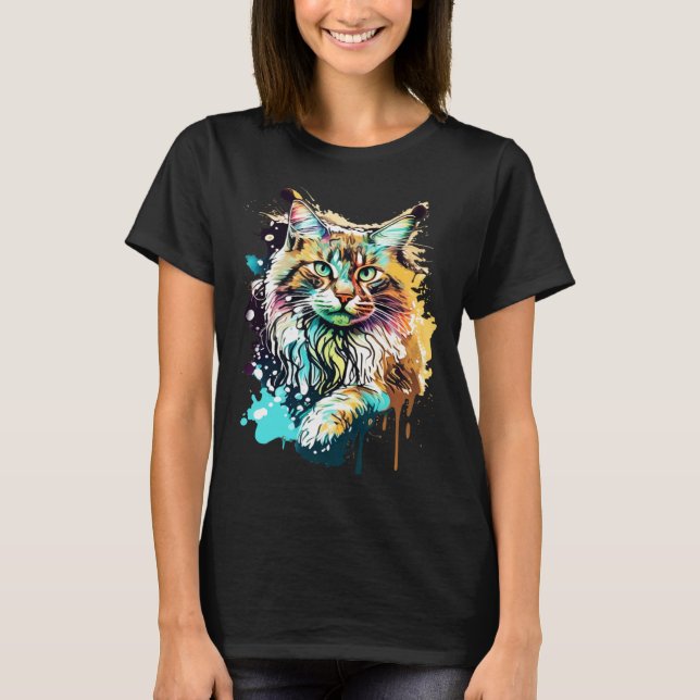 Splash Maine Coon Katze  1 T-Shirt (Vorderseite)