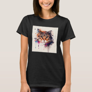 Splash Maine Kun Cat Paint Spritzer Farbenfrohe Fr T-Shirt