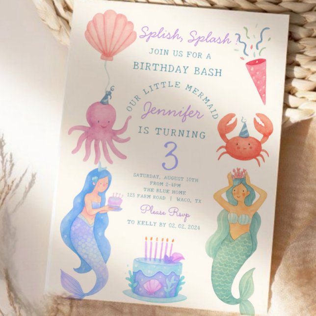 Splash Mermaid Birthday Bash Einladung (Von Creator hochgeladen)