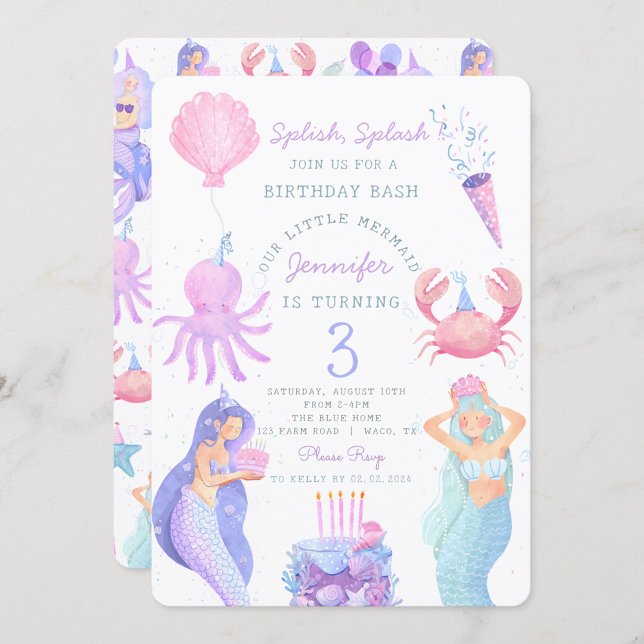 Splash Mermaid Birthday Bash Einladung (Von Creator hochgeladen)