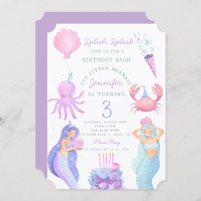Splash Mermaid Birthday Bash Einladung (Von Creator hochgeladen)