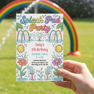 Splash Pad Party Bunte Sommer Kindergeburtstag Einladung